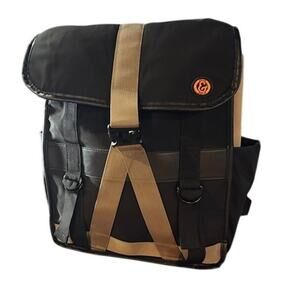 Joan & David backpack day sling bag black tan padded straps nylon drawstring